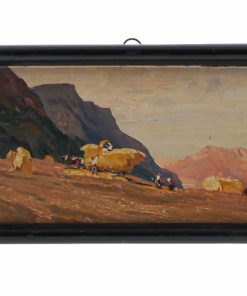 Miniatur Ölgemälde „Getreideernte“ signiert Meindl 1928